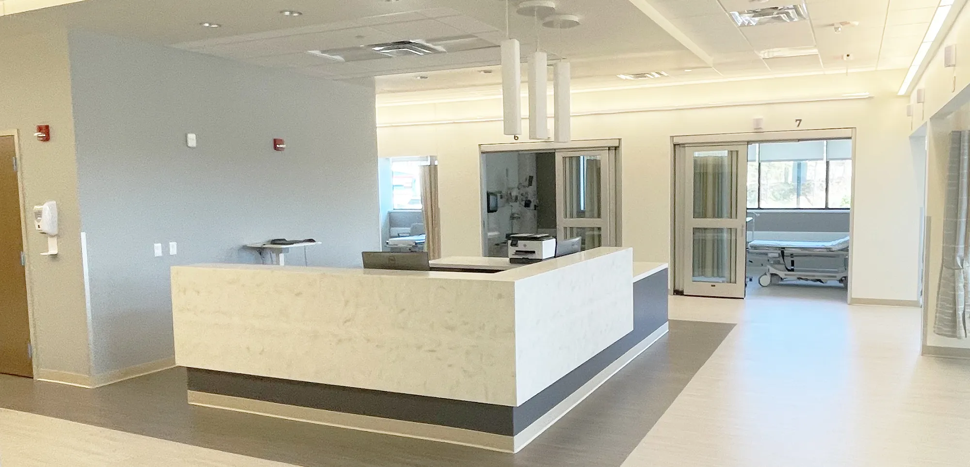 Reception counter in a bright surgery center